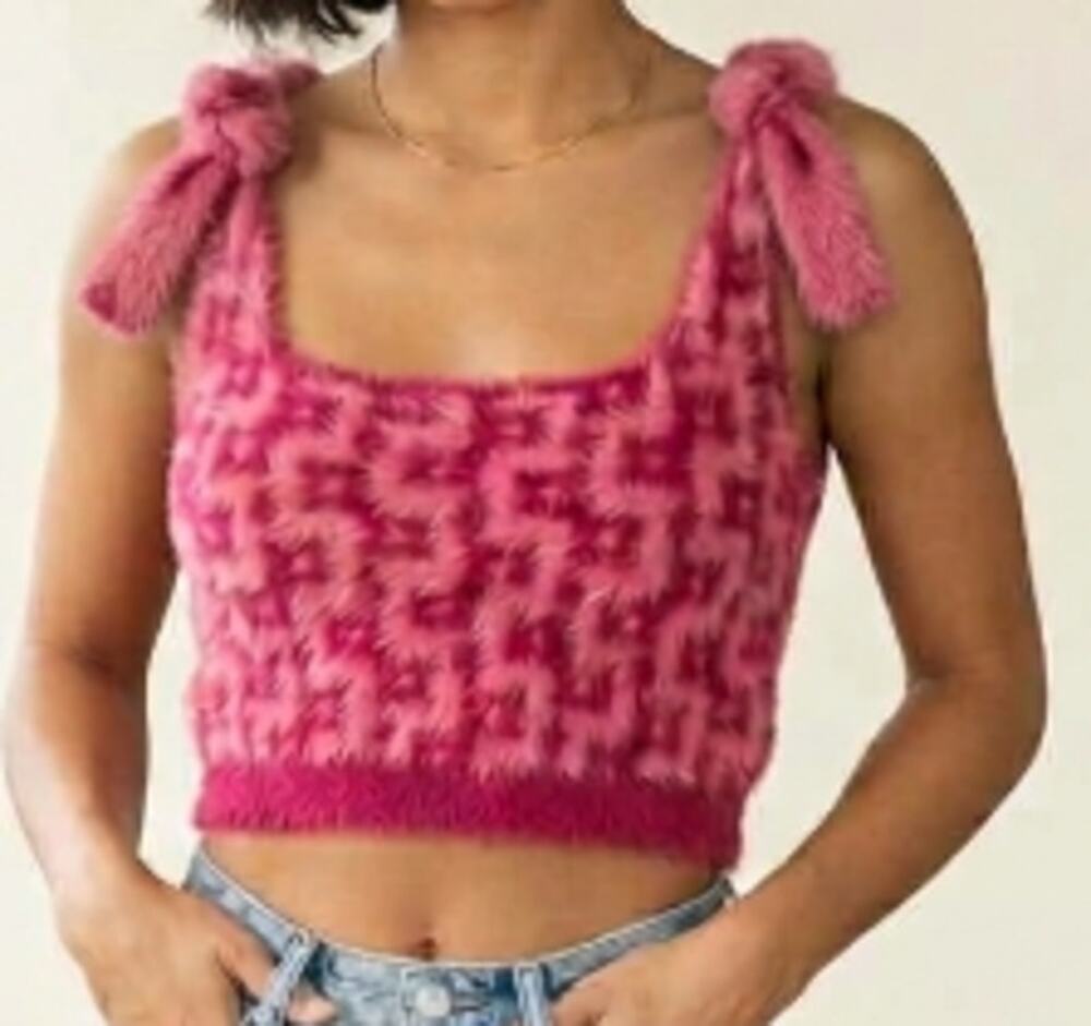 Dee Elly Fuzzy Pink Disco Crop Top sz M NEW